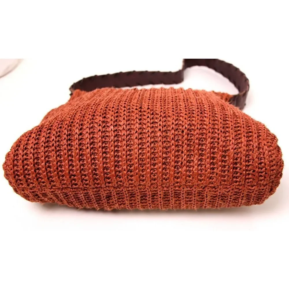 PRESTON YORK ITALY WOVEN KNITTED CORD BROWN GENUINE LEATHER SHOULDER BAG HANDBAG